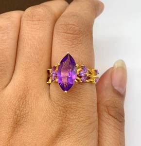925 Sterling Silver Unique Romantic Design <b>Amethyst</b> Stone <b>Ring</b> <b>Gold</b> Plated Fine Jewelry for Women's Wedding Anniversary Party - Product Image 3