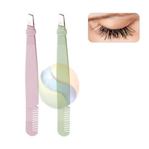 Pince à épiler en acier inoxydable de haute qualité, personnalisée, à pointe inclinée, outils de maquillage - Product Image 1