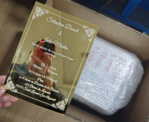 Cartes <span class=keywords><strong>d</strong></span>'<span class=keywords><strong>invitation</strong></span> <span class=keywords><strong>de</strong></span> <span class=keywords><strong>mariage</strong></span> personnalisées <span class=keywords><strong>de</strong></span> luxe élégantes en acrylique/plastique brillant/mat <span class=keywords><strong>d</strong></span>écoupées au laser en usine, 100 pièces, thème forêt - Product Image 5