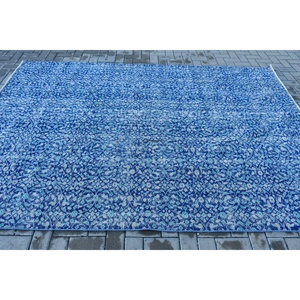 Alfombra Turca Vintage Grande de 6.46x9.3 pies, Alfombra de Lana Azul del Suroeste - Product Image 3