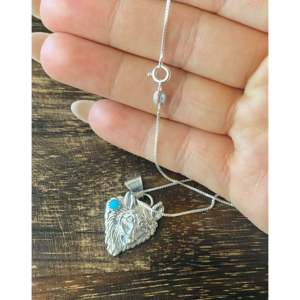 Navajo Handmade Cultural Collectible Turquoise & Sterling Silver <b>Wolf</b> <b>Necklace</b> - Product Image 4