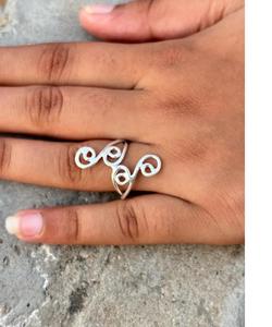 Bague tourbillon en argent Sterling faite à la main bague de déclaration de conception spirale réglable bande artistique Boho pour les femmes bijoux en argent 925 - Product Image 1