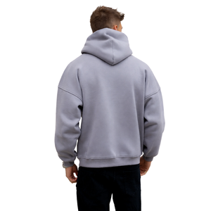 <b>Mens</b> Stone Grey Oversized Hoodie <b>Pullover</b> 50% Cotton 50% Polyester Drop Shoulder Streetwear Relaxed Fit Winter Sweatshirt - Product Image 3
