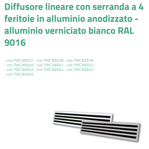 Difusor Lineal Tecnosystemi L.2000 PWC300046 con 4 Ranuras, Rejillas y Persianas de Aluminio Anodizado - Product Image 4