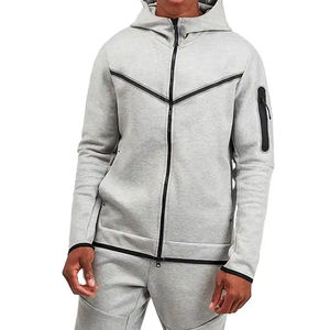 Sweat-shirt en tissu de coton léger, chaud, de haute qualité, tapisserie, ODM, logo personnalisé, polaire technique, sweat-shirt à fermeture éclair intégrale pour homme - Product Image 4