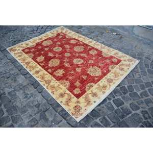 Alfombra turca Vintage área grande 5,4 X 7.3ft clásico rojo Beige patrón abstracto látex de lana para la habitación de los adolescentes pasillo espacio rectangular - Product Image 3