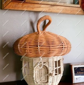Panier en forme de maison de champignon en rotin tissé à la main décoration de rangement de bureau mignon jouets pour enfants pour chambre d'enfant avec couvercle - Product Image 2
