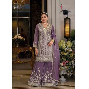 Salwar Kameez ชุดสูทสำหรับผู้หญิงชุดสูทสำหรับงานแต่งงานแบบดั้งเดิมผ้าปักสำหรับนักออกแบบที่ดูหนักหน่วง - Product Image 1