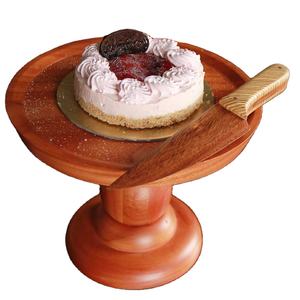 Support de gâteau en métal en bois naturel de haute qualité avec serveur de gâteau et couteau pour servir des bonbons dans le support de service de gâteau de fête de mariage - Product Image 1