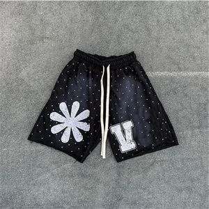 Pantalones cortos de algodón con cordón lavado ácido Vintage Jogger, pantalones cortos con estampado de pantalla Dtg, pantalones cortos con lavado de sudor y piedra para hombres - Product Image 1