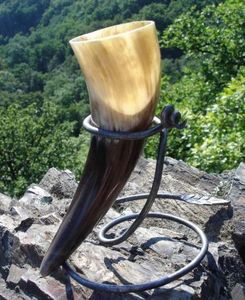 Authentic Inspired Medieval Viking Ceramic Drinking Horn Ankard for Beer Wine at <b>Christmas</b> Party with Stand - Product Image 2