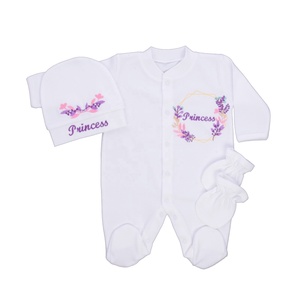 3 piezas 100% algodón tejido manga larga primavera bebé niñas mameluco conjunto al por mayor personalizado de alta calidad recién nacido regalo conjunto - Product Image 1