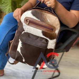 Nueva Mochila de cuero de piel auténtica hecha a mano para el pelo en piel oculta, bolsas de ordenador portátil de trabajo informales Unisex Vintage de cuero de vaca Natural genuino Retro - Product Image 1