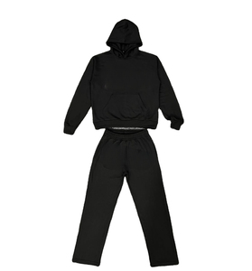 Ensemble de survêtement pour homme surdimensionné de haute qualité avec logo imprimé en relief 3D personnalisé, ensemble de sweat-shirt et de pantalon de survêtement patchwork délavé - Product Image 3