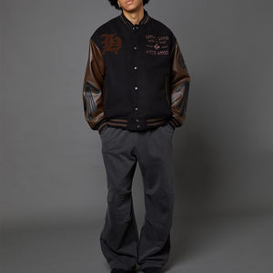 Vente en gros OEM Veste Letterman personnalisée pour hommes avec patchs brodés Veste polaire noire Alien Varsity Manches en cuir Hiver - Product Image 3