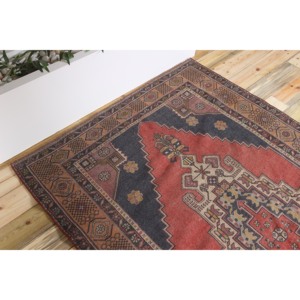 Tapis turc 4,8x7,7 pieds, vintage, respectueux de l'environnement, avec support en latex, tapis traditionnel en laine rouge et bleu patchwork - Product Image 5