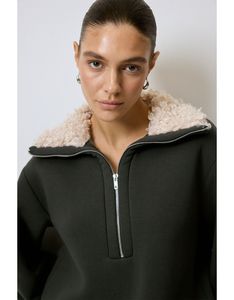 Premium Quality Women's Sweatshirt Fox Fur Collar 100% Cotton Quick Dry Knee Over-sized <b>Knitted</b> <b>Sets</b> Half Zip Thick Solid - Product Image 5