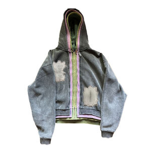 เสื้อมีฮู้ดของผู้ชายผ้าคอตต้อนพิมพ์ดิจิตอลสีทึบมีซิปสามชั้นสไตล์สตรีทงานตามสั่ง100% - Product Image 6