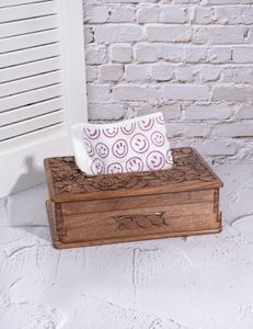 กล่องกระดาษเช็ดปากไม้วอลนัทแกะสลักสุดพิเศษบาร์กลางบ้านไร่แบบชนบทเคาน์เตอร์ร้านอาหารชั้นนำของตกแต่งบ้าน - Product Image 5