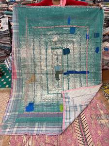 Vintage Cotton Geometric Kantha <b>Patchwork</b> Reversible Quilt Hand Stitched Bohemian Bed <b>Throw</b> Blanket with 300tc Thread Count - Product Image 5