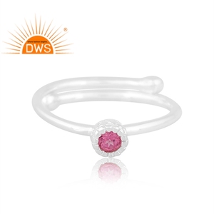 แหวนพลอยบุษราคัมสีชมพูธรรมชาติเงินแท้ปรับขนาดได้ - Product Image 2