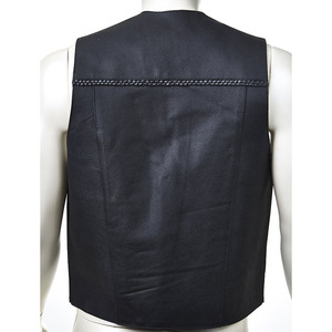 Gilet de motard en cuir synthétique noir doux et respirant avec col en V de style western pour l'automne - Product Image 2