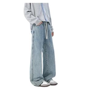 Custom Logo <b>Men</b> Straight Jeans Retro High Street Style Casual Regular Fit Loose Waist Logo Factory Price Denim <b>Pants</b> - Product Image 1