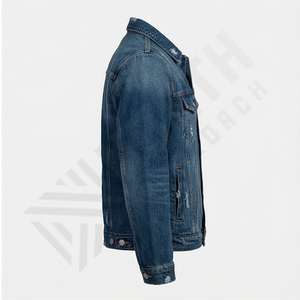 Veste en jean pour homme bleu uni à la vente chaude, tissu respirant de haute qualité, logo réversible sur le devant, vêtements d'extérieur - Product Image 3
