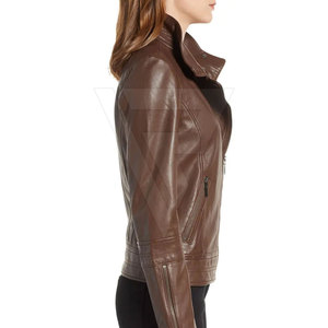 Chaqueta de Cuero Genuino Personalizada para Mujer, Talla XL, Nueva Colección, Transpirable, Invierno, Moda, Cuello Alto, Alta Calidad, Color Sólido - Product Image 3