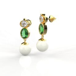 Avarta Fine Jewelry Gold Diamond <b>Emerald</b> Pearl <b>Stud</b> Earrings - Product Image 1