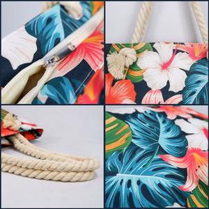 Bolsa de Playa de Lona con Estampado Floral Rojo y Verde para Mujer, con Correa para el Hombro, Tamaño Personalizado, con Bolsa para Sombrero a Juego, para Picnic - Product Image 2