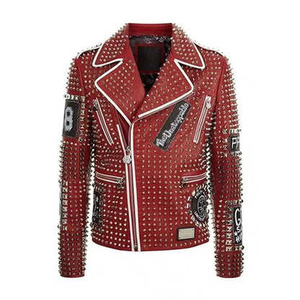 2026 classique hommes veste en cuir véritable avec pierres fermeture à glissière vêtements d'extérieur à la mode pour hommes élégants - Product Image 3