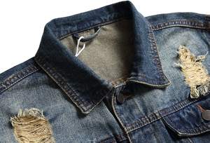 Veste en jean délavé 100% coton pour hommes veste en jean décontractée à revers coupe ajustée pour hommes - Product Image 4