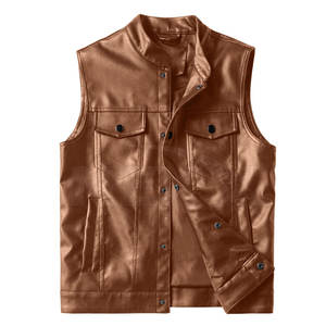 Chaleco de cuero transpirable de talla grande para hombre, ropa de invierno, chaleco de cuero para hombre, Chaleco de cuero con cuello levantado para hombre - Product Image 1