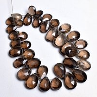 Briolette à facettes en quartz fumé naturel de 8 pouces et perles de poire perceuse fantaisie perles de pierre en gros pour l'utilisation de bijoux