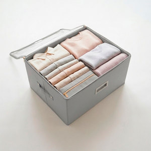 Grey Fabric Storage Box <b>with</b> <b>Lid</b> Foldable Oxford Cloth Organizer <b>Bin</b> Portable Dustproof Household Organizer - Product Image 5