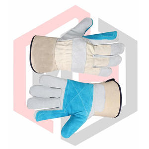 Gants de travail de sécurité robustes en cuir croûte bleus, paume renforcée, qualité industrielle, anti-chimiques, résistants à la chaleur, sans silicone - Product Image 4
