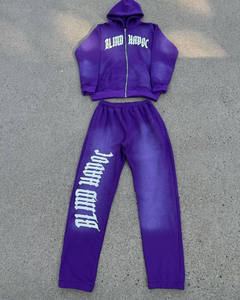 Ensemble survêtement personnalisé pour sororité grecque, sweat à capuche et pantalon de jogging violets, tenue zippée avec lettres gothiques, streetwear tendance en gros - Product Image 3