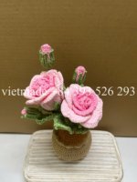 2025 Harga Terbaik buatan tangan cantik merenda pot bunga mawar Dekorasi Rumah hadiah Festival bunga buatan merajut hadiah rajut bunga