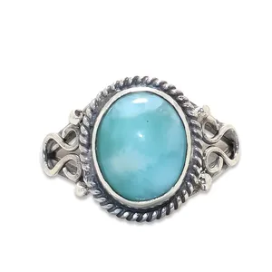 Top qualité véritable Larimar pierres précieuses anneaux 925 en argent Sterling mode anneaux Designer ovale anneaux en gros fabricant bijoux - Product Image 1