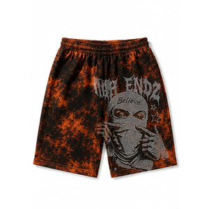 <b>Men's</b> Orange <b>Black</b> <b>Tie</b> Dye Print Shorts Elastic Waist Street Style Breathable Polyester Front Logo Short Length - Product Image 2