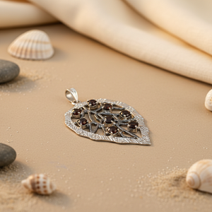 925 Silver Garnet Leaf Pendant Rhodium Plating Women's Gemstone Jewelry Featuring Ruby <b>Amethyst</b> Number Pattern Charm Pendants - Product Image 3