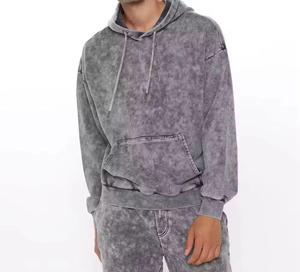 Otoño Invierno Retro Streetwear Vintage Washed Hoodie & Joggers Set para hombres-Drop Shoulder Pullover con pantalones cónicos - Product Image 2