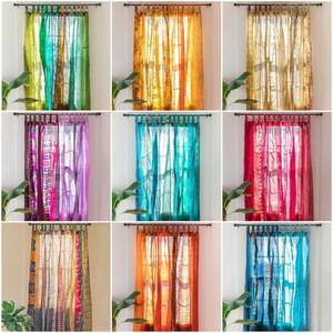 Indian Classical Printed Room <b>Curtain</b> Handmade <b>Vintage</b> Silk Sari Bohemian <b>Curtains</b> Beautiful Farmhouse Patchwork <b>Curtains</b> - Product Image 3