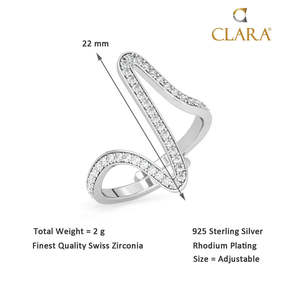 Bague de doigt CLARA Romantique en argent sterling 925 plaqué rhodium avec diamant, motif battement de cœur, et technologie d'incrustation ajustable - Product Image 5