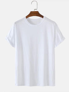 T-shirts pour hommes en coton 100% de haute qualité, style décontracté, tricotés, manches courtes, col rond, couleur unie - Product Image 5