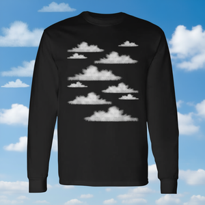 Camiseta de manga larga con diseño artístico de nubes, ropa informal unisex de algodón negro - Product Image 3