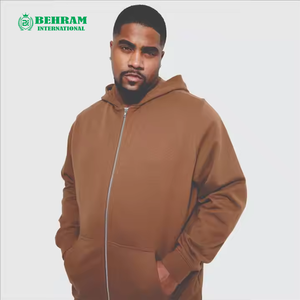 Sweat à capuche épais uni à double fermeture éclair 430 g/m² en molleton coupe classique marron streetwear unisexe 100 % coton respirant séchage rapide - Product Image 5