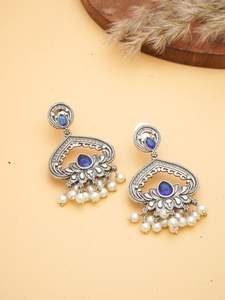 ต่างหูห้อยแบบชันด์บาลีทรงคลาสสิกสไตล์วินเทจ ทำจากทองเหลืองเคลือบเงิน ประดับด้วยหินโมนาลิซ่า เหมาะสำหรับผู้หญิงในเทศกาลต่างๆ และใช้ได้ทุกวัน - Product Image 6