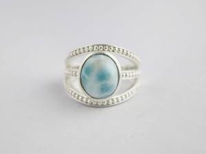 Handmade 925 Sterling <b>Silver</b> Larimar <b>Ring</b>: Unisex Healing Gemstone <b>Statement</b> <b>Ring</b> - Product Image 2